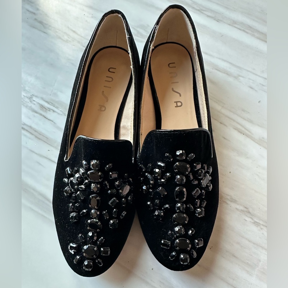 Unisa Black Embellished Loafers